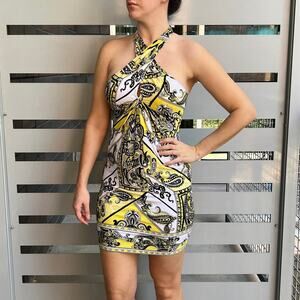 Cache Vintage Y2K Paisley Criss Cross Halter Dress Size XS